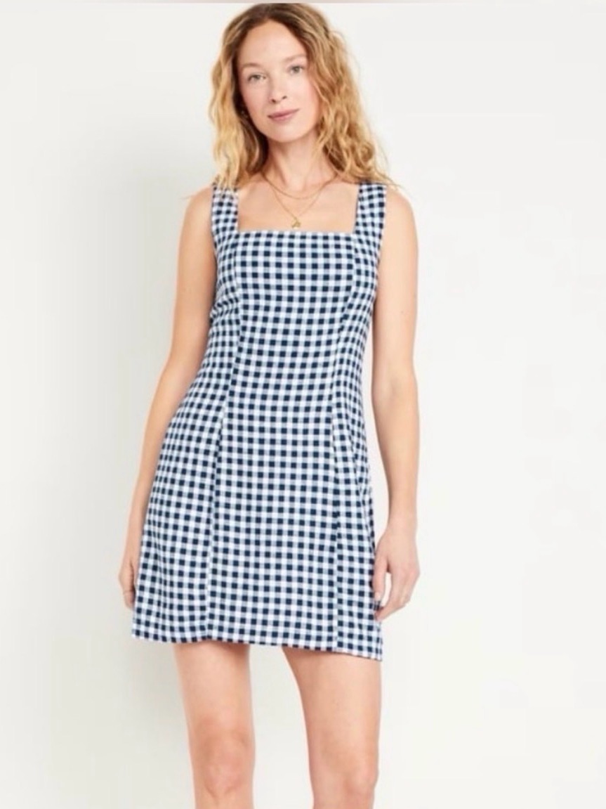 Old Navy Navy And White Gingham Square-Neck Mini Dress